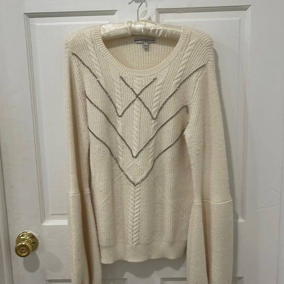 Beautiful rhinestone sweater beige cream color!! - Picture 1 of 4